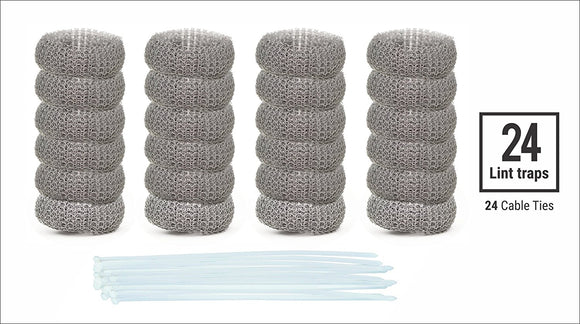 24 Pack of Washing Machine Lint Traps Quality Snares and Rust Proof Stainless Steel Mesh with Ties