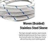 Set of Hot and Cold Stainless Steel Washing Machine Hoses Burst Proof, 6ft Long - Water Supply Lines for Washing Machines (6 Ft)