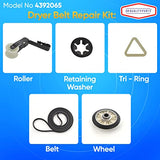 4392065 Dryer Repair Kit - Drum Belt 341241, Idler Pulley 691366, 2 Rollers 349241T, 2 Clips Compatible with Whirlpool Kenmore Maytag Amana Roper