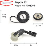 4392065 Dryer Repair Kit - Drum Belt 341241, Idler Pulley 691366, 2 Rollers 349241T, 2 Clips Compatible with Whirlpool Kenmore Maytag Amana Roper