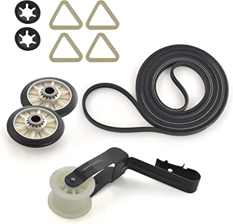 4392065 Dryer Repair Kit - Drum Belt 341241, Idler Pulley 691366, 2 Rollers  349241T, 2 Clips Compatible with Whirlpool Kenmore Maytag Amana Roper