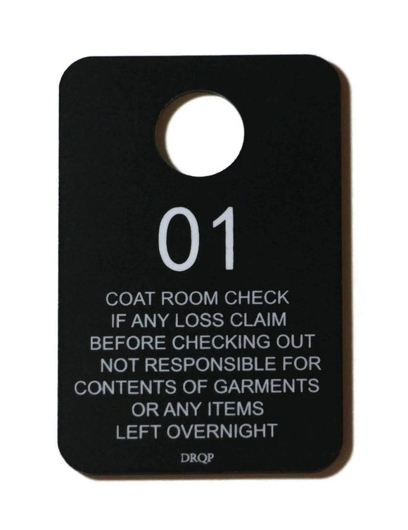 DR Quality Parts Plastic Coat Room Check Tags, Numbered 1-100, Heavy Duty- Double Sided, Black Set